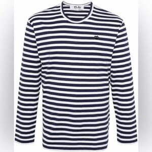 Comme Des Garcons Play Navy & White Striped Long Sleeve Shirt Size XL